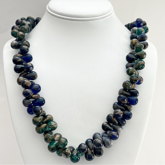 Blue Green Gold Translucent Briolette Necklace - Picture 3 of 9